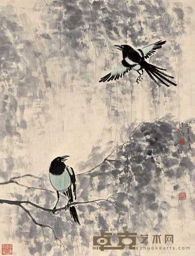 徐悲鸿 双喜 立轴 92×46cm